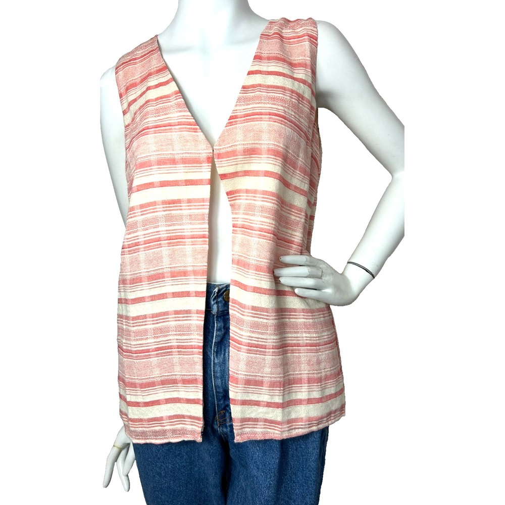 Sabo Nihira Top Red White Striped Sleeveless Longline Vest Blouse M NWT Coastal
